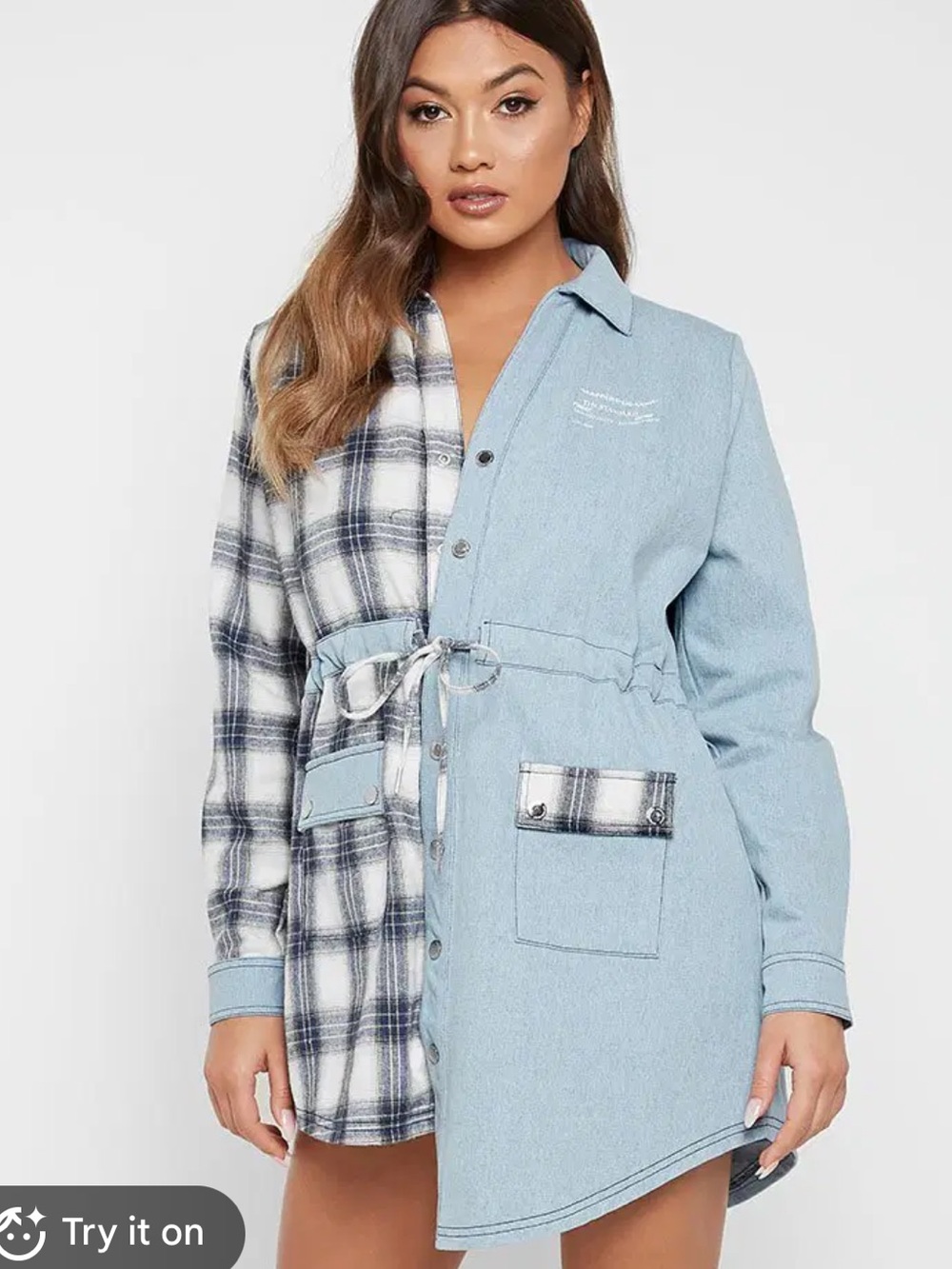 Maniere De Voir Check Denim Shirt Dress